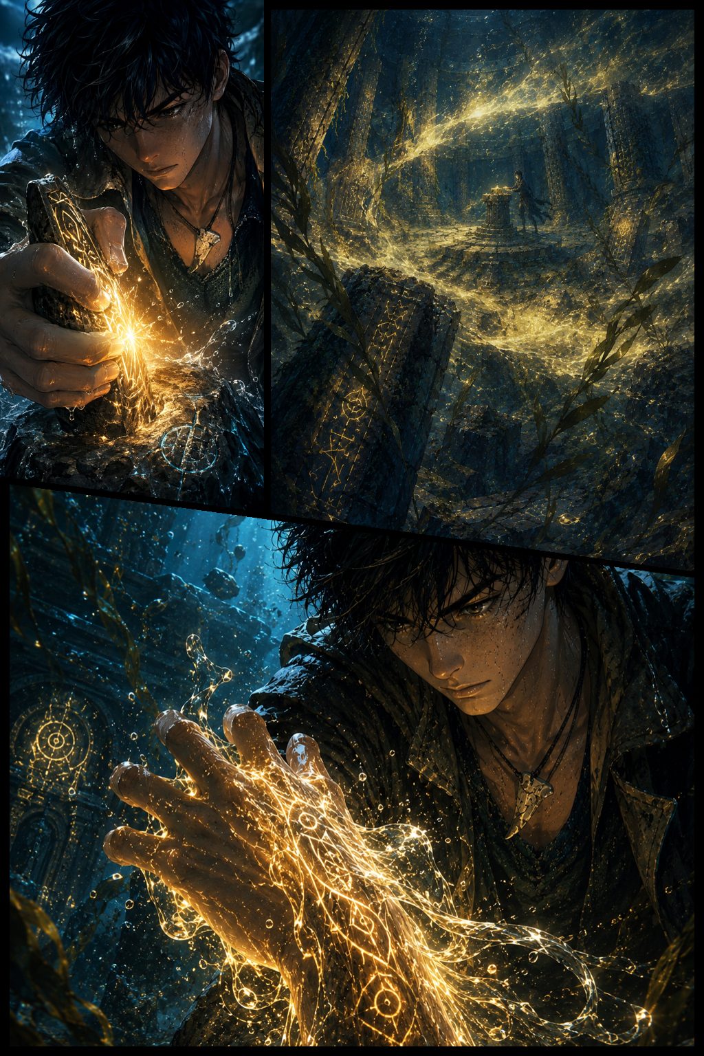 La tavola 20 composta: le tre vignette impaginate insieme, ancora prima del lettering.